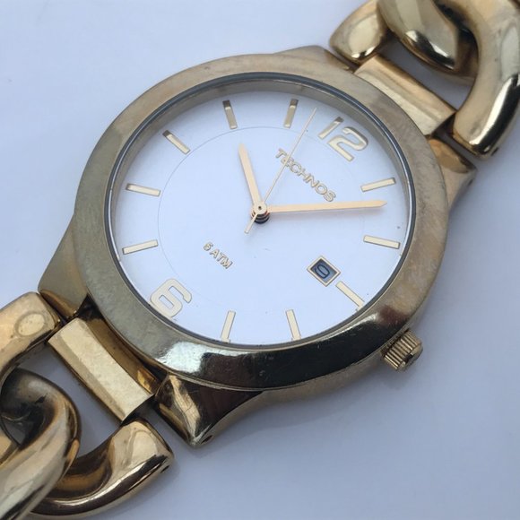 Technos women watch date calendar gold tone chain - Picture 2 of 8